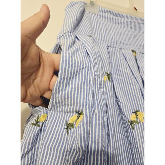 Free Assembly Lemon Embroidered Maxi Skirt 16 Blue Stripe Cottagecore Preppy - Picture 3 of 7